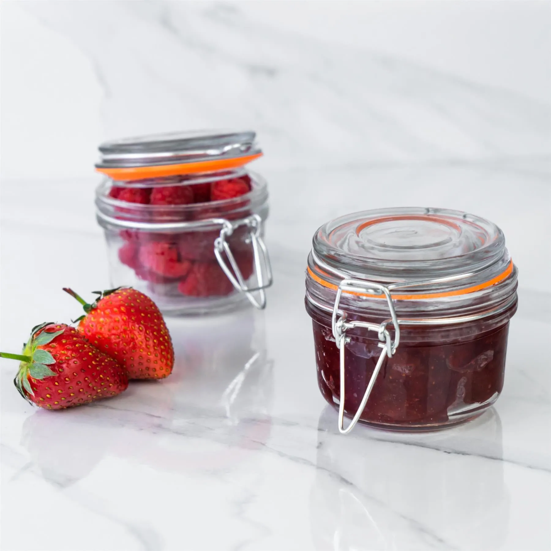 125ml Glass Storage Jars   Four Free Coloured Seals Per Jar - Pack of Three