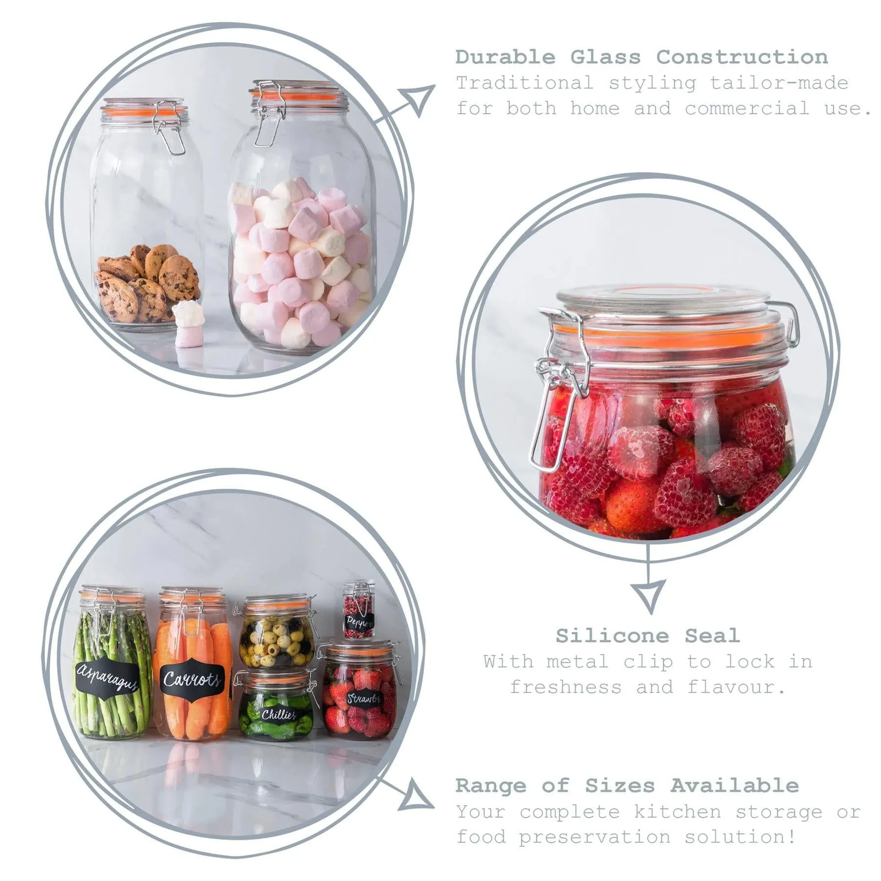 125ml Glass Storage Jars   Four Free Coloured Seals Per Jar - Pack of Three