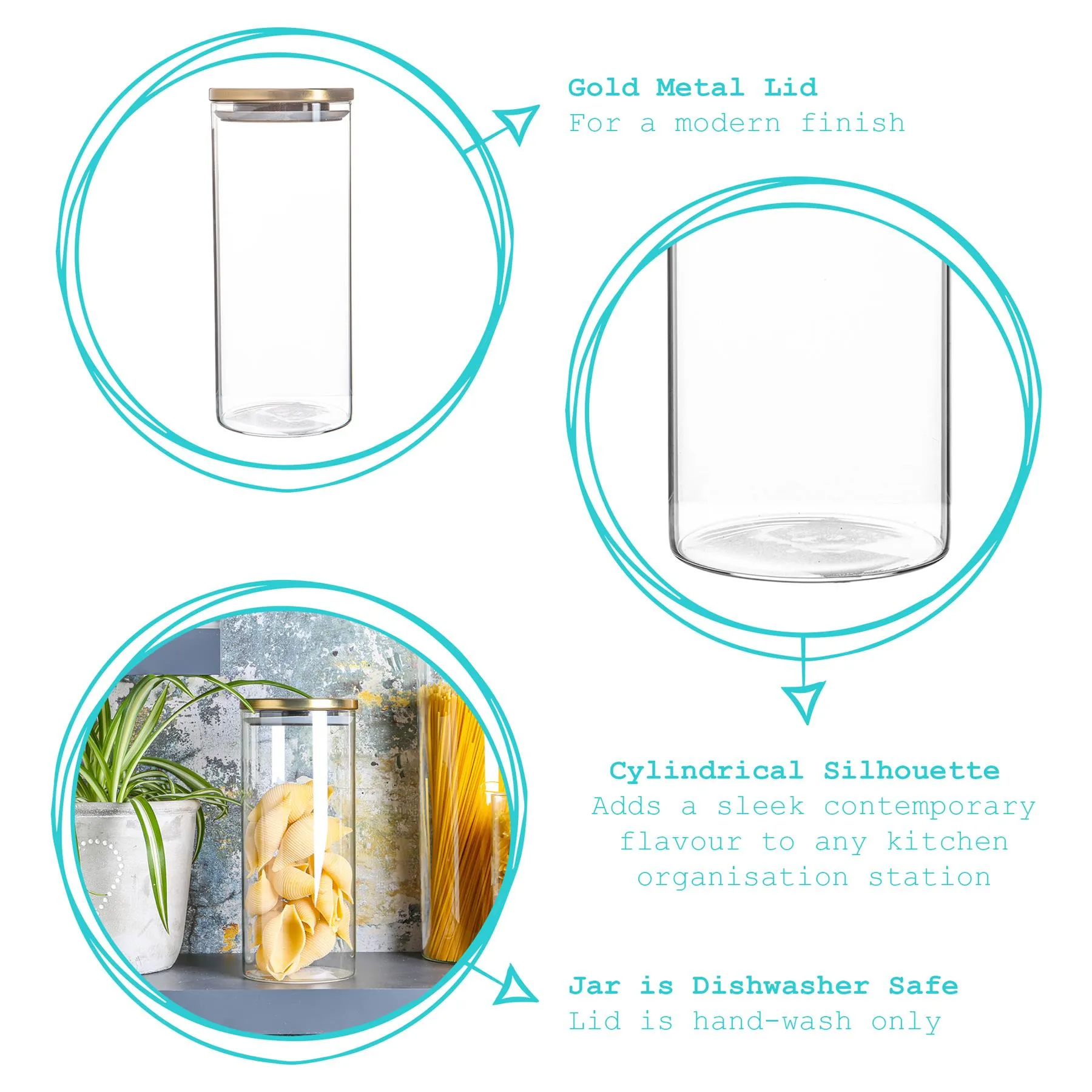 1.5L Scandi Storage Jars with Metallic Lids - Pack of Three - By Argon Tableware