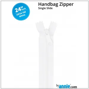 24" wide Handbag Zipper - White