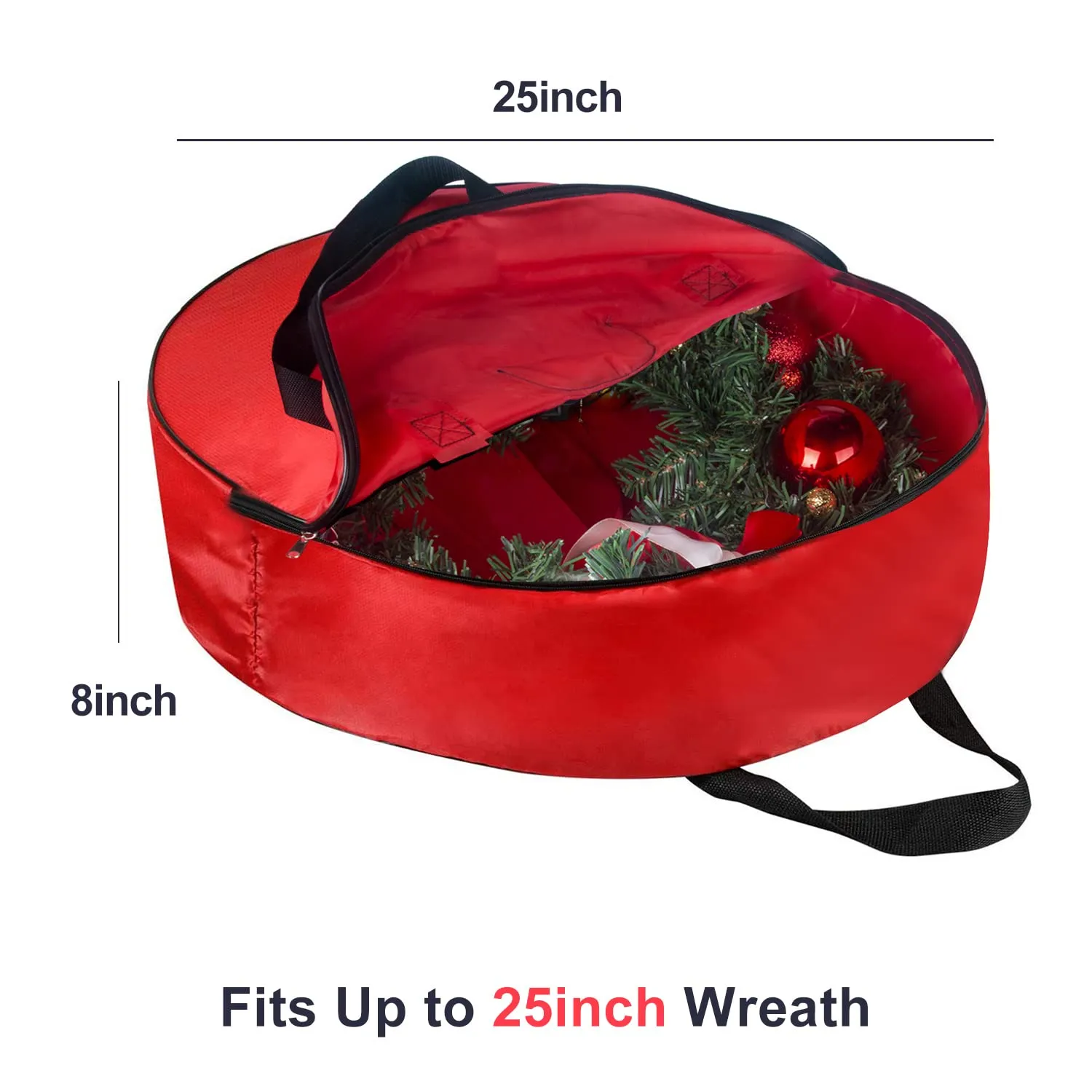 25" Christmas Wreath Storage Bag - Christmas Large Wreath Storage Container Cover - Heavy Duty Reinforced Wide Handle and Double Sleek Zipper - Protect Your Christmas Garland Party Decorations- Red