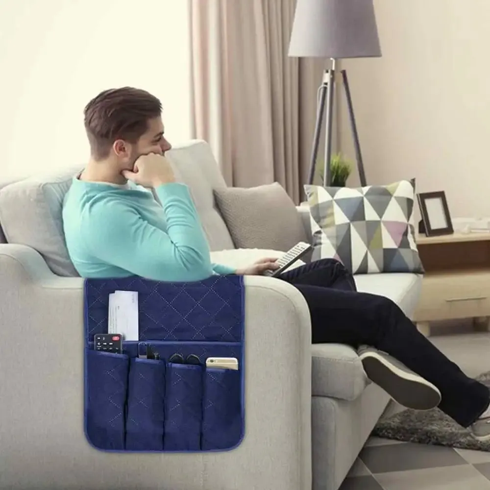 5 Pockets Sofa Armrest Organizer TV Remote Control Holder Bag