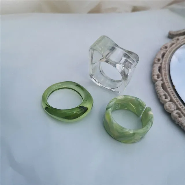 5pcs/1SET Korea 2021 Chic Colorful Transparent Resin Acrylic Rings Hot Morandi Color Women Party aesthetic Jewelry Ring Set