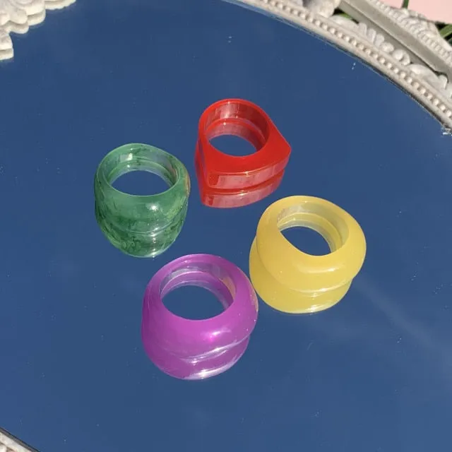 5pcs/1SET Korea 2021 Chic Colorful Transparent Resin Acrylic Rings Hot Morandi Color Women Party aesthetic Jewelry Ring Set