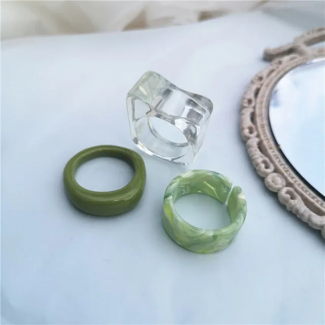 5pcs/1SET Korea 2021 Chic Colorful Transparent Resin Acrylic Rings Hot Morandi Color Women Party aesthetic Jewelry Ring Set