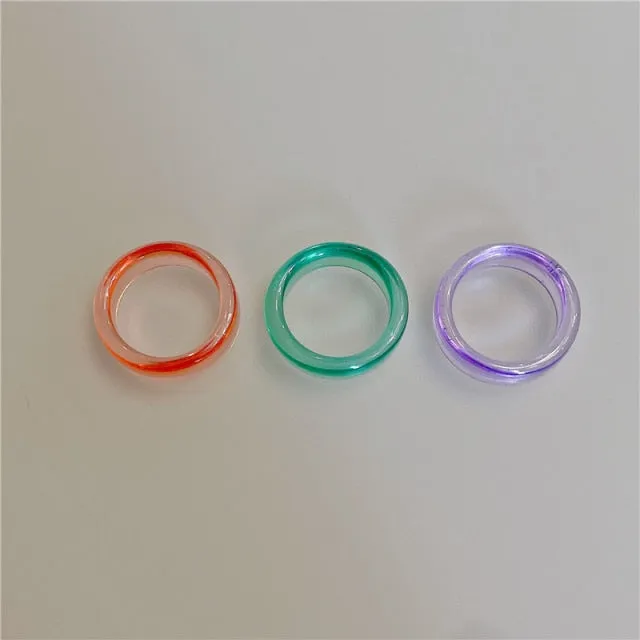 5pcs/1SET Korea 2021 Chic Colorful Transparent Resin Acrylic Rings Hot Morandi Color Women Party aesthetic Jewelry Ring Set