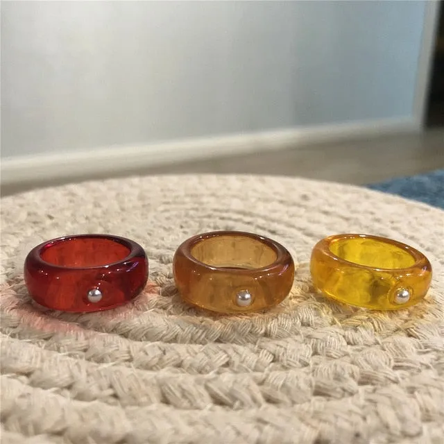 5pcs/1SET Korea 2021 Chic Colorful Transparent Resin Acrylic Rings Hot Morandi Color Women Party aesthetic Jewelry Ring Set