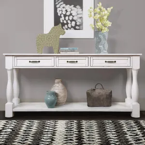 63" Wood Console Table with 3 Drawers and Bottom Shelf, Antique White