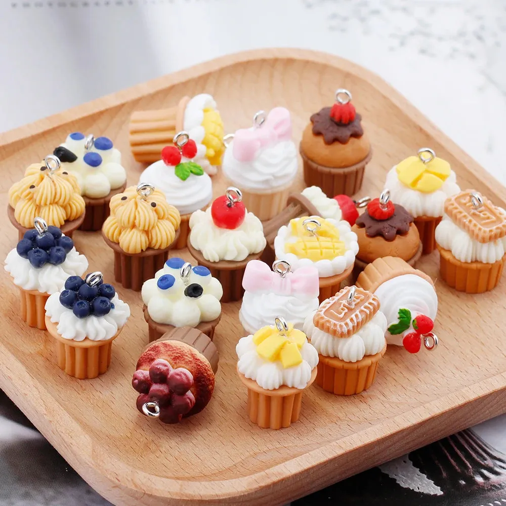 8pc 3D Fruits Cup Cake Food Resin Charms Cute Kawaii Pendant Charms for Earring Necklace Jewelry Making Accessories Diy Supplies