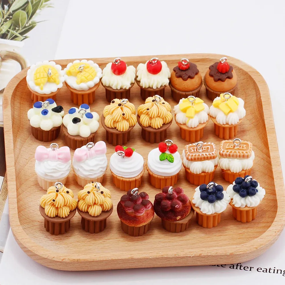 8pc 3D Fruits Cup Cake Food Resin Charms Cute Kawaii Pendant Charms for Earring Necklace Jewelry Making Accessories Diy Supplies