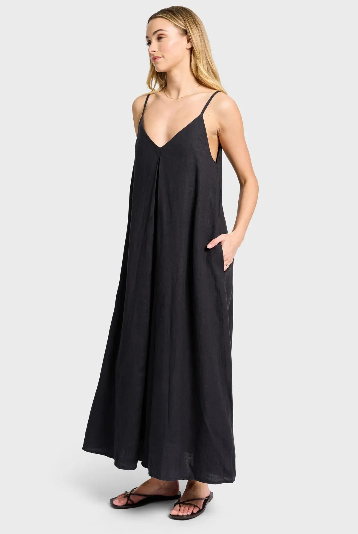 ACADEMY BRAND -  Hampton Linen Slip Dress - Black