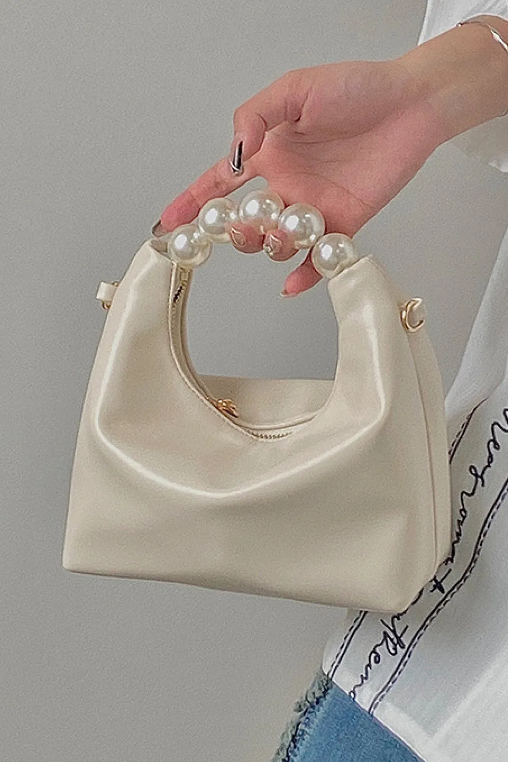 Adored PU Leather Pearl Handbag