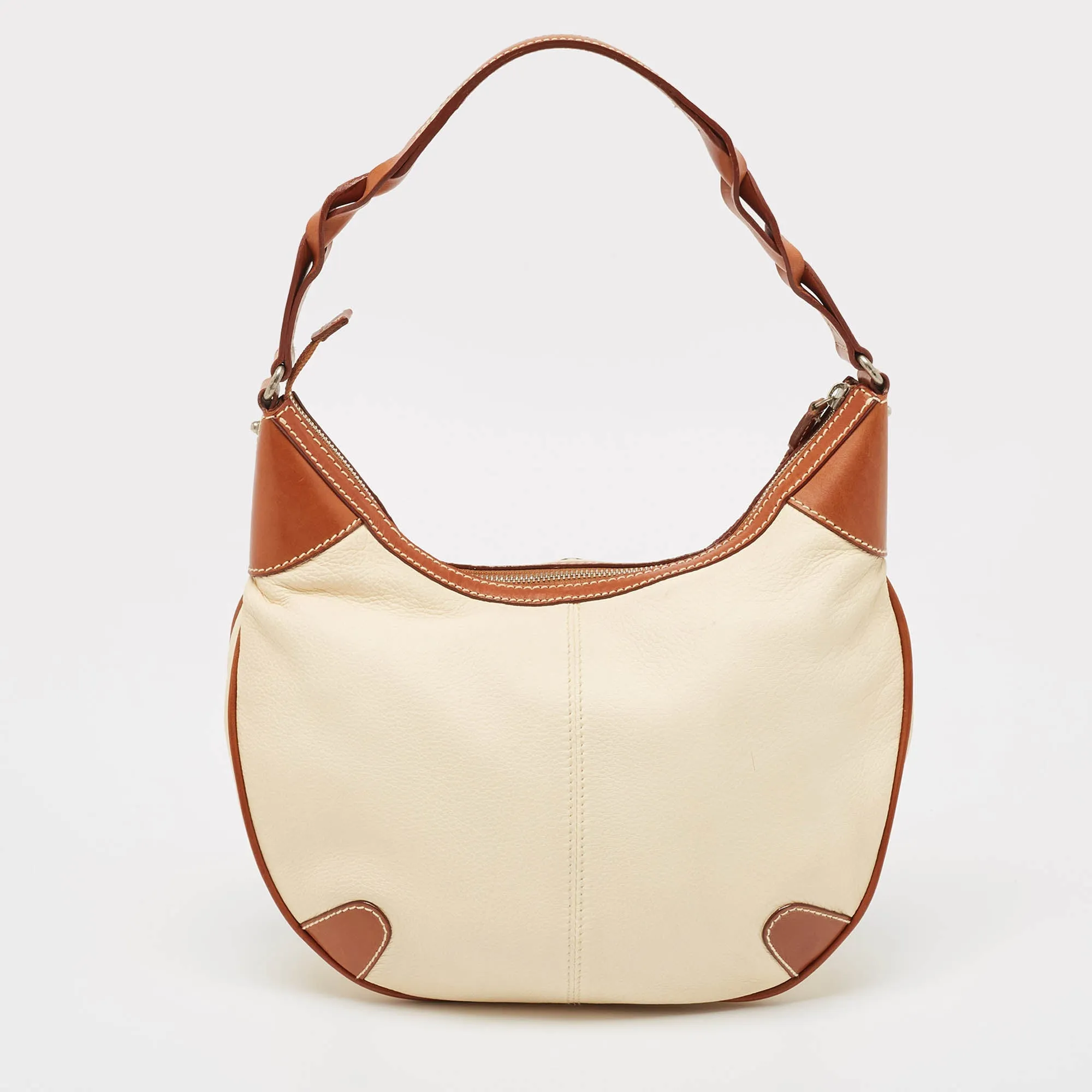 AIGNER Brown/Off White Leather Logo Hobo