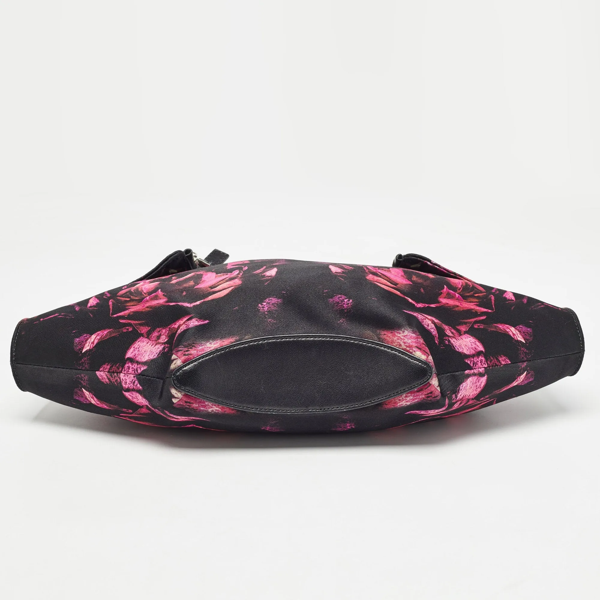 ALEXANDER MCQUEEN Black/Magenta Floral Print Satin De Manta Clutch