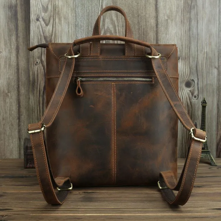 Badass Brown Leather Men's 12 inches Side Courier Bag Bag Computer Backpack School Backpack For Men