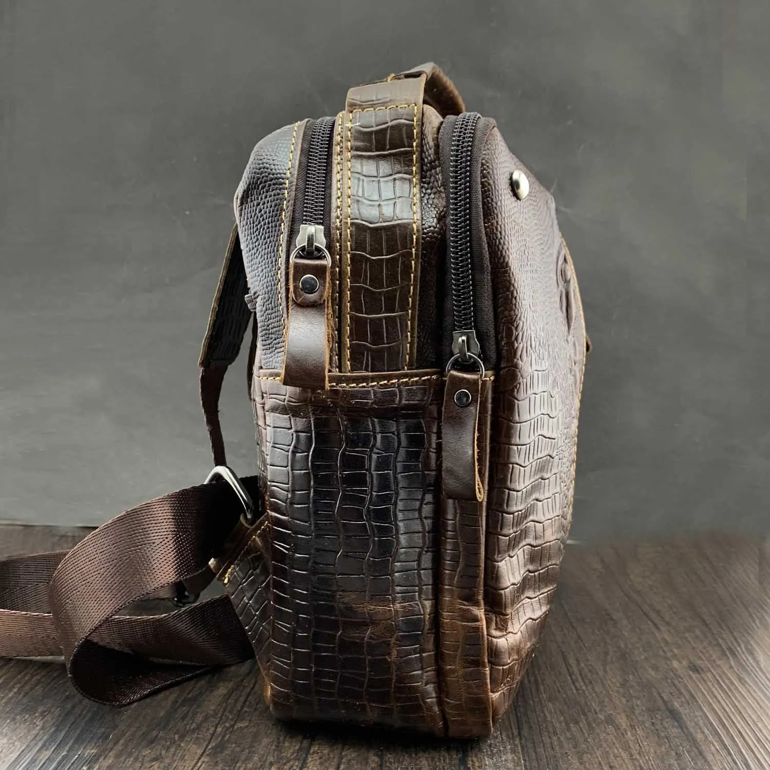 BADASS BROWN LEATHER MEN'S SLING BAG ONE SHOULDER BACKPACK CHEST BAG SLING BAG FOR MEN