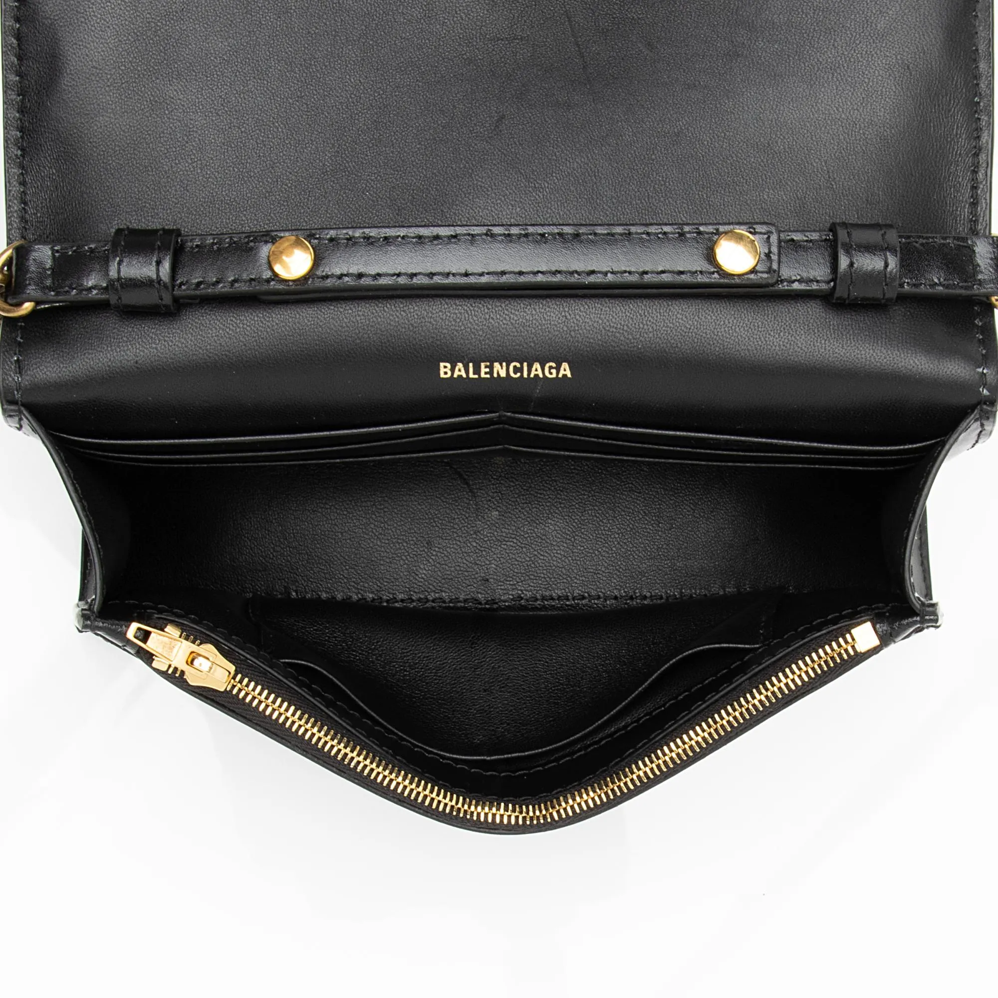 Balenciaga Shiny Calfskin Hourglass Wallet on Chain Bag