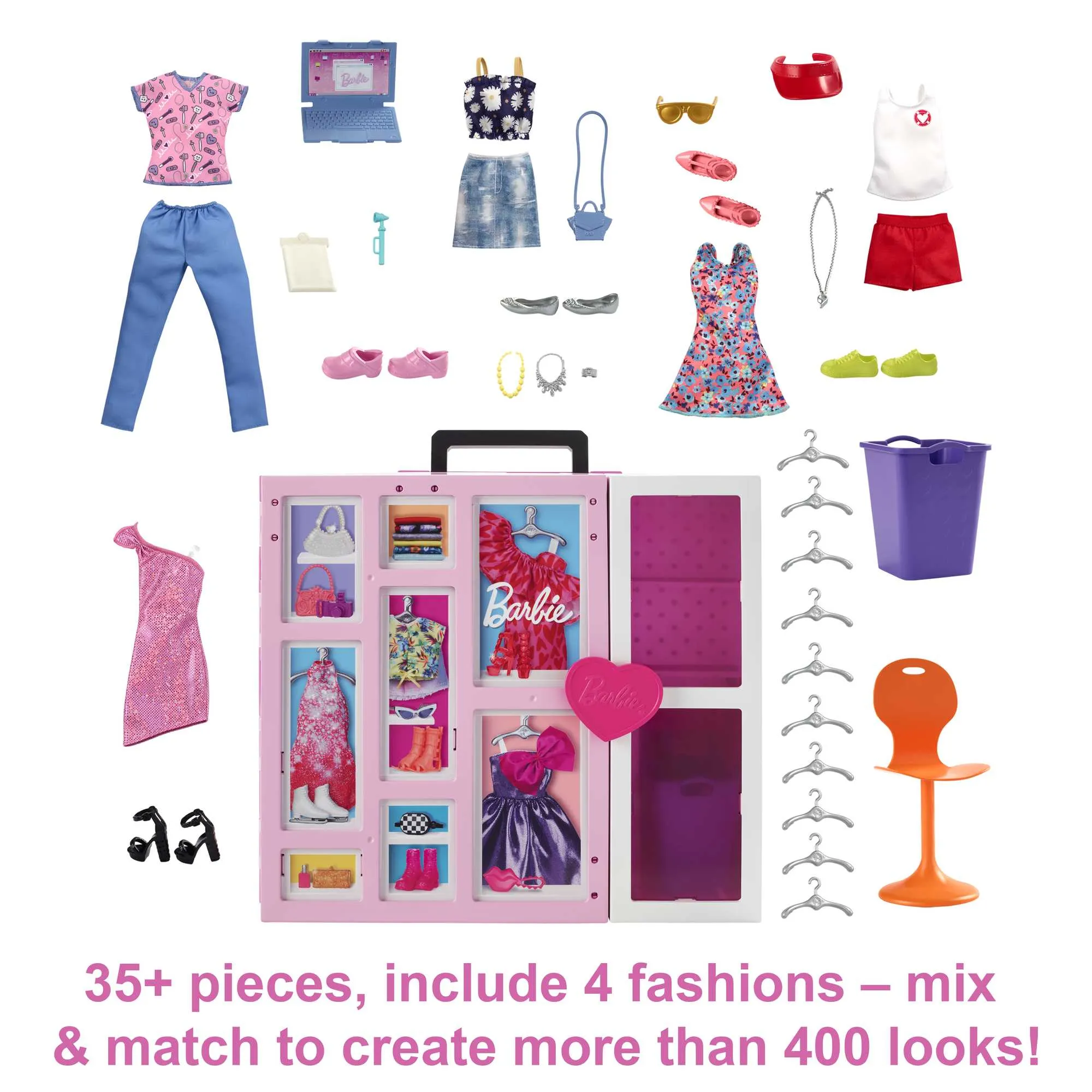 Barbie Closet Playset With 35  Accessories, 5 Complete Looks, Pop-Up 2nd Level, Dream Closet