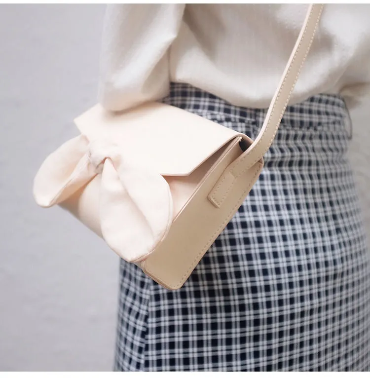 Beige LEATHER WOMEN Bowknot SHOULDER BAG FOR WOMEN