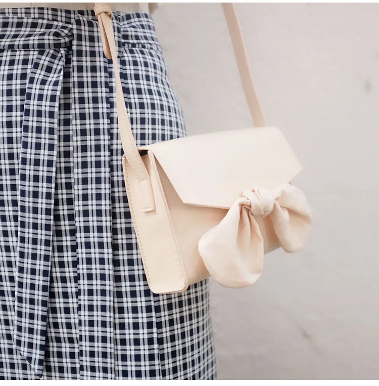 Beige LEATHER WOMEN Bowknot SHOULDER BAG FOR WOMEN