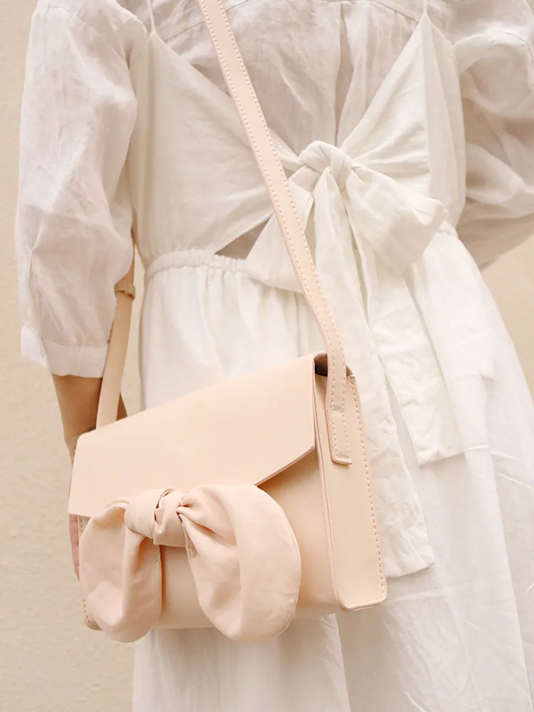 Beige LEATHER WOMEN Bowknot SHOULDER BAG FOR WOMEN