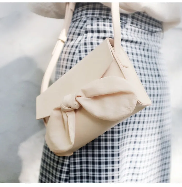 Beige LEATHER WOMEN Bowknot SHOULDER BAG FOR WOMEN