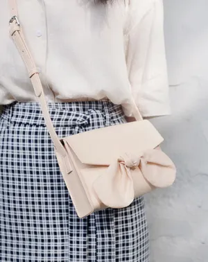 Beige LEATHER WOMEN Bowknot SHOULDER BAG FOR WOMEN