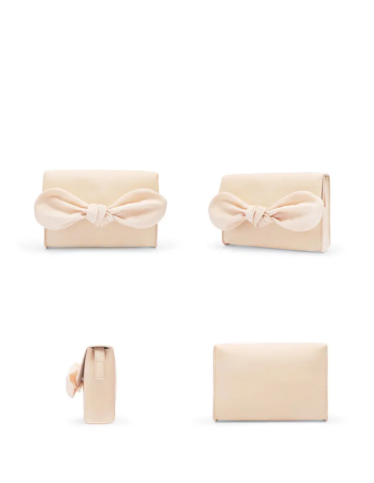 Beige LEATHER WOMEN Bowknot SHOULDER BAG FOR WOMEN