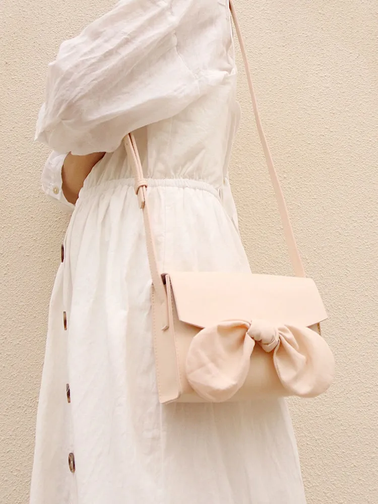 Beige LEATHER WOMEN Bowknot SHOULDER BAG FOR WOMEN