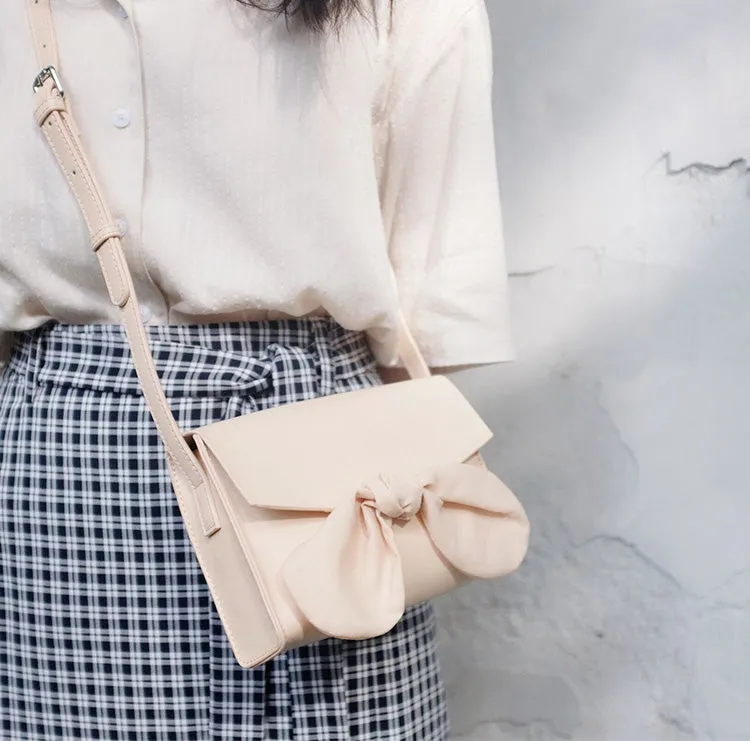 Beige LEATHER WOMEN Bowknot SHOULDER BAG FOR WOMEN