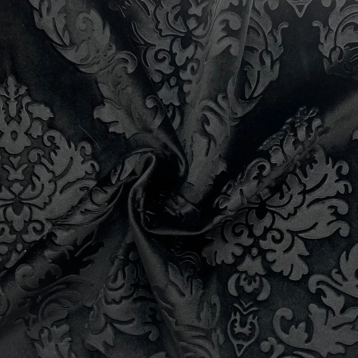 Black Damask Embossed Velvet Upholstery Drapery Fabric