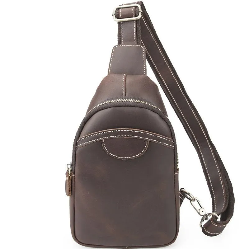 Black Leather Sling Backpack Mens Sling Pack Coffee Leather Sling Bag For Men