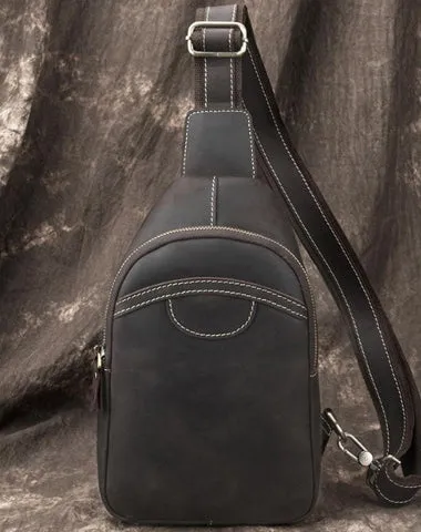 Black Leather Sling Backpack Mens Sling Pack Coffee Leather Sling Bag For Men