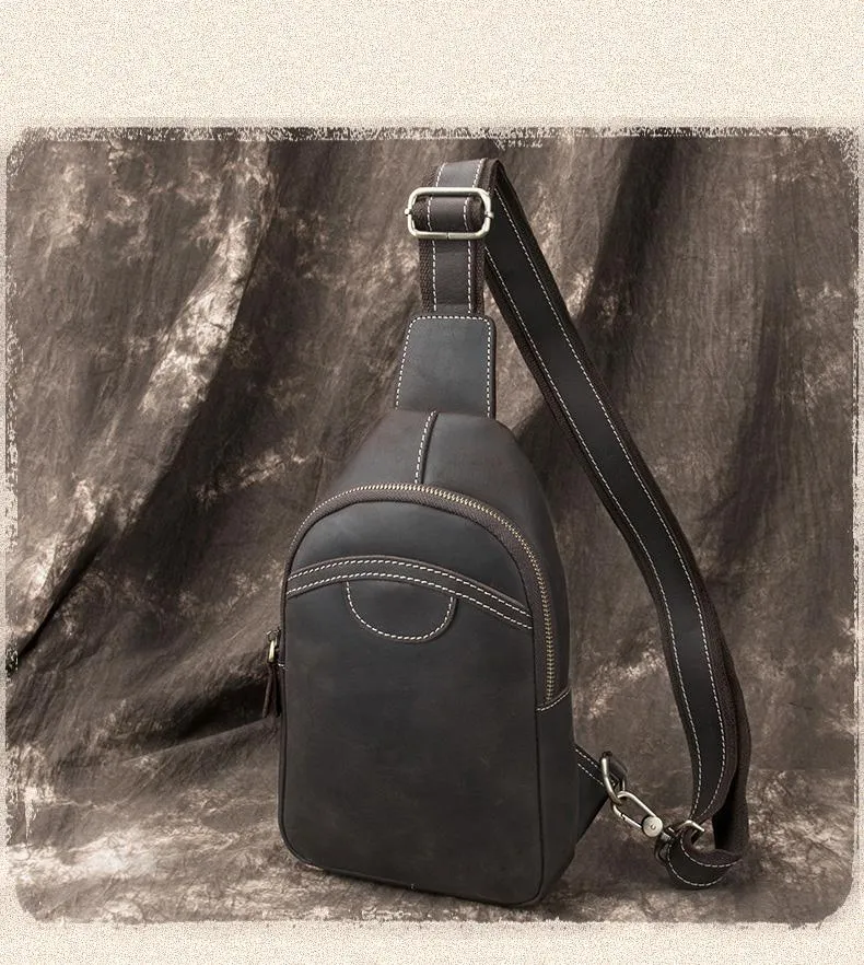 Black Leather Sling Backpack Mens Sling Pack Coffee Leather Sling Bag For Men