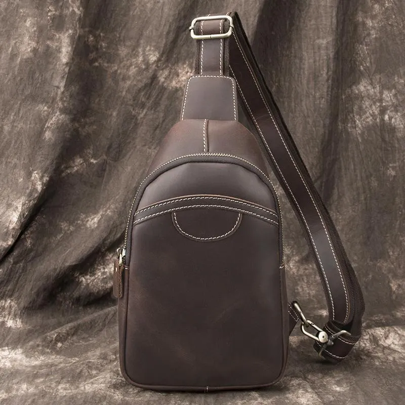 Black Leather Sling Backpack Mens Sling Pack Coffee Leather Sling Bag For Men