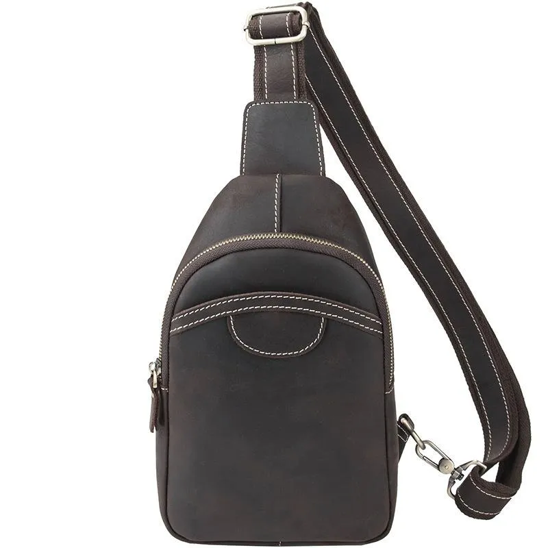 Black Leather Sling Backpack Mens Sling Pack Coffee Leather Sling Bag For Men