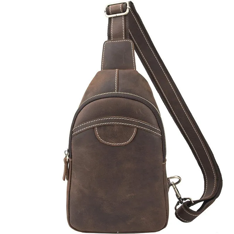 Black Leather Sling Backpack Mens Sling Pack Coffee Leather Sling Bag For Men