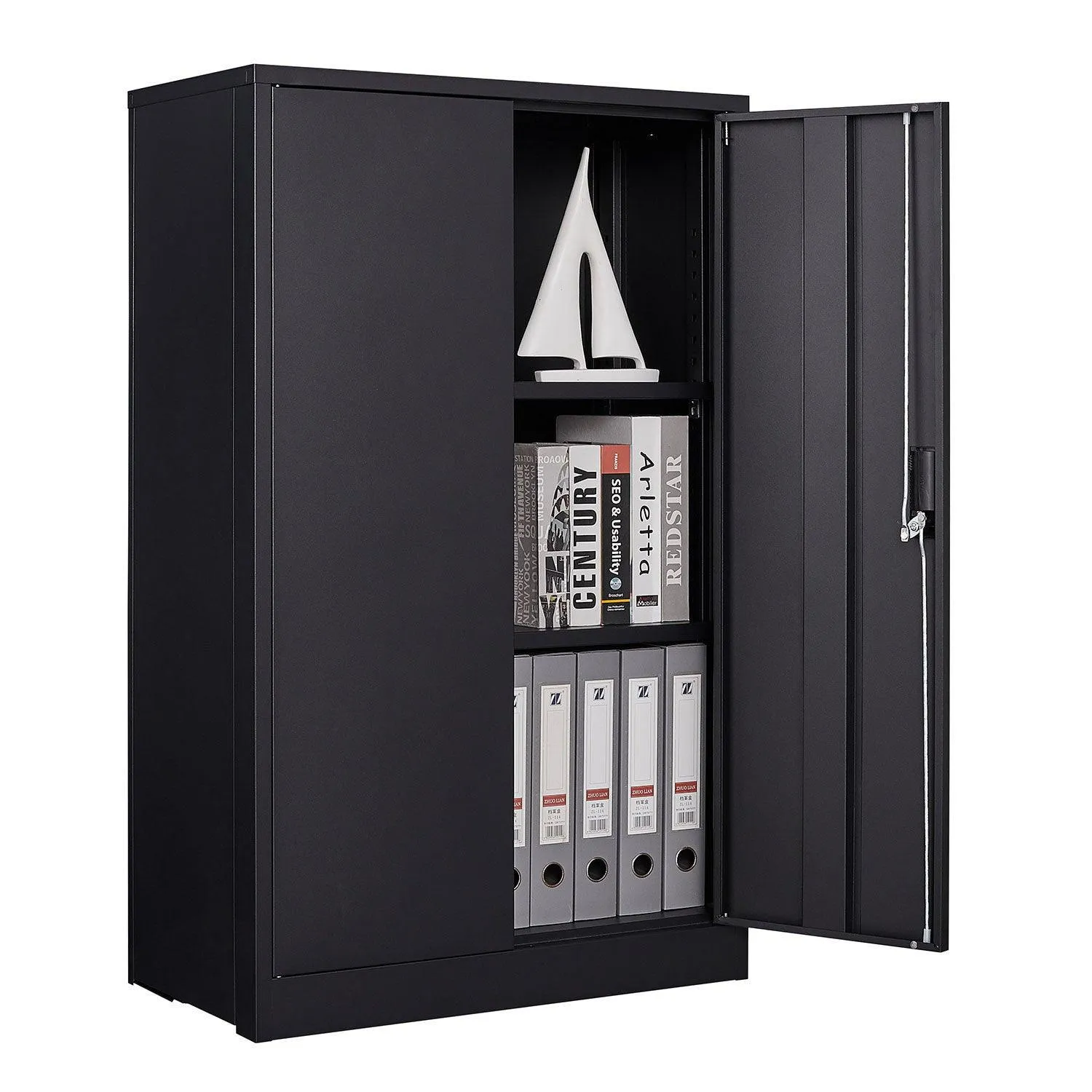 Black Metal Storage Cabinet with Locking Doors, Adjustable Shelf for Home/Office