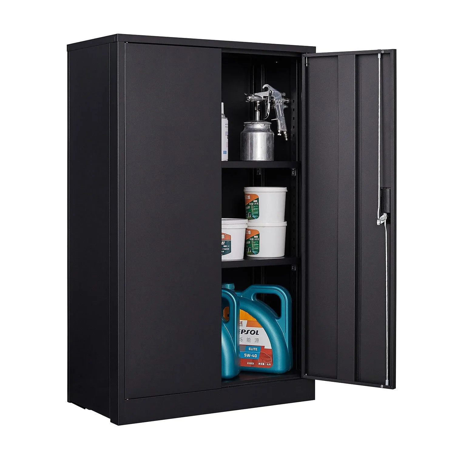 Black Metal Storage Cabinet with Locking Doors, Adjustable Shelf for Home/Office