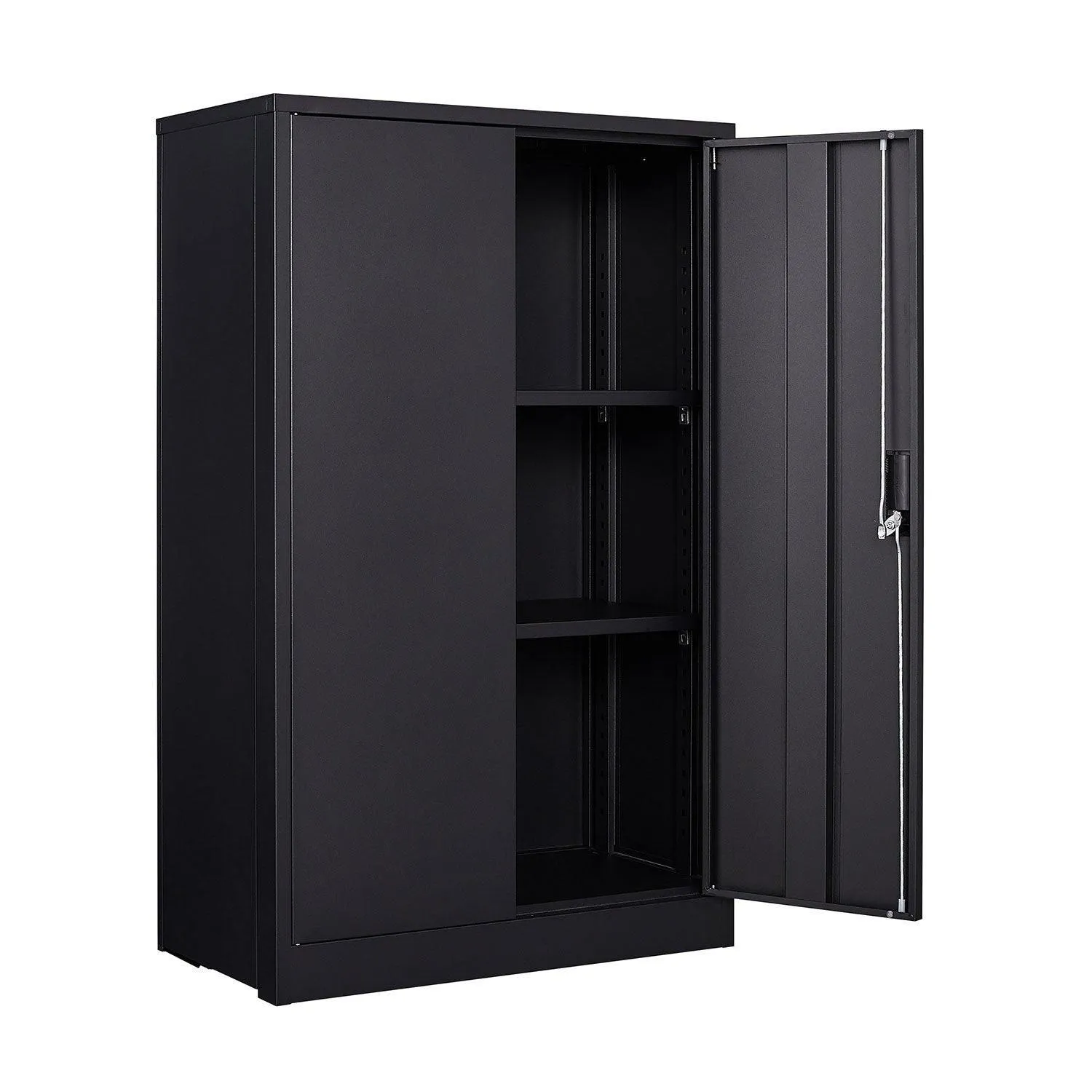 Black Metal Storage Cabinet with Locking Doors, Adjustable Shelf for Home/Office