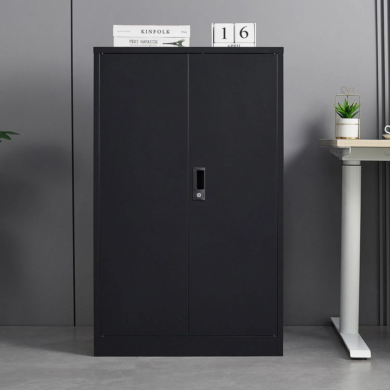 Black Metal Storage Cabinet with Locking Doors, Adjustable Shelf for Home/Office