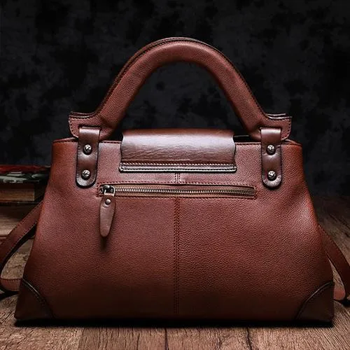 Black Vintage Leather Ladies Satchel Handbag Brown Shoulder Bag Purse for Women