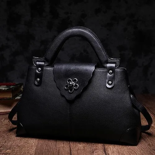 Black Vintage Leather Ladies Satchel Handbag Brown Shoulder Bag Purse for Women