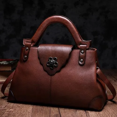 Black Vintage Leather Ladies Satchel Handbag Brown Shoulder Bag Purse for Women