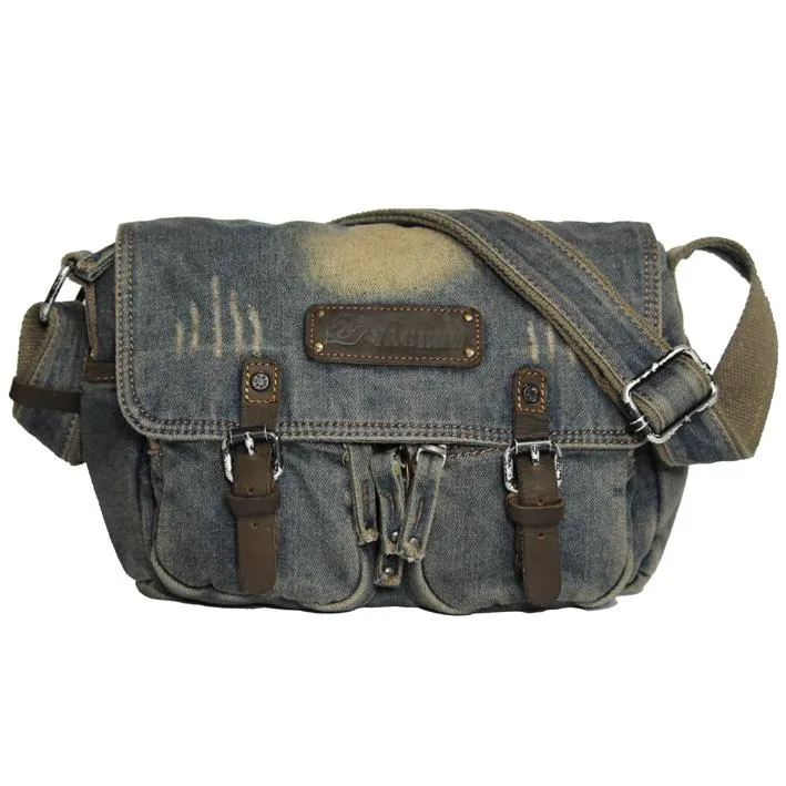 Blue Denim Mens Casual 10 inches Messenger Bag Jean Small Postman Bag Courier Bag For Men