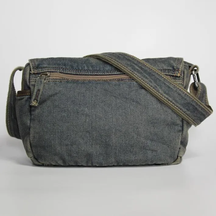 Blue Denim Mens Casual 10 inches Messenger Bag Jean Small Postman Bag Courier Bag For Men