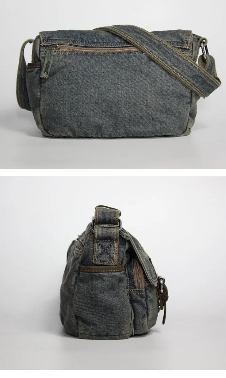 Blue Denim Mens Casual 10 inches Messenger Bag Jean Small Postman Bag Courier Bag For Men