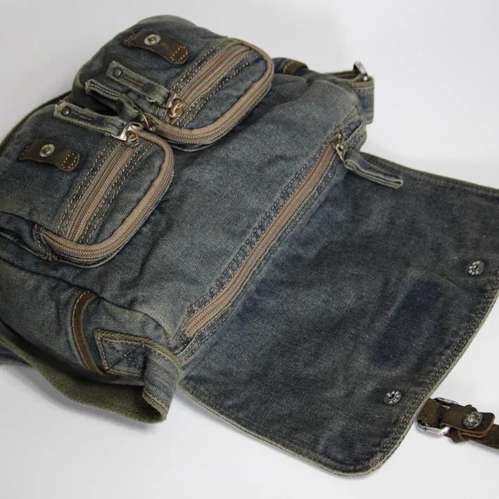 Blue Denim Mens Casual 10 inches Messenger Bag Jean Small Postman Bag Courier Bag For Men