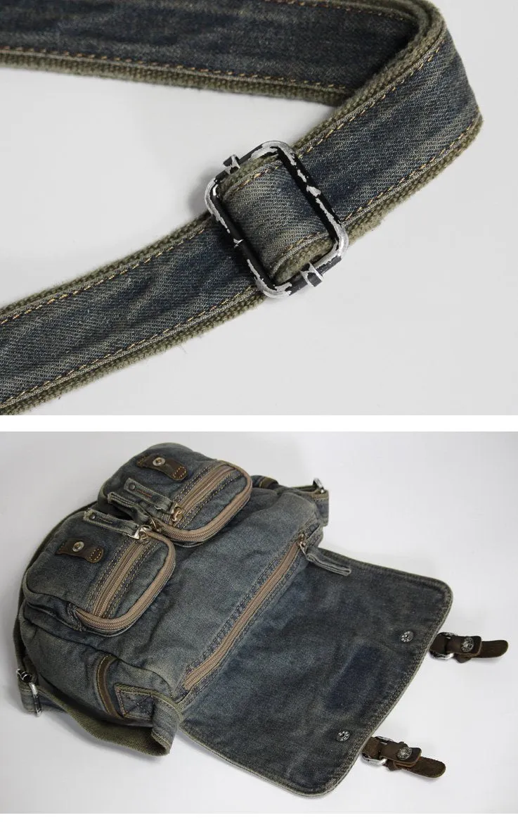 Blue Denim Mens Casual 10 inches Messenger Bag Jean Small Postman Bag Courier Bag For Men