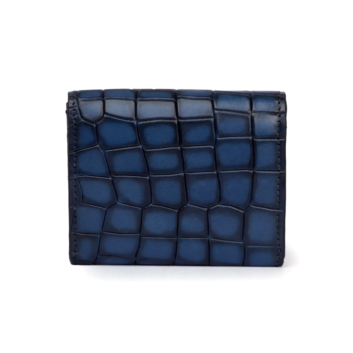 Blue Multi Pockets Card Holder in Deep Cut Croco Textured Leather By Brune & Bareskin